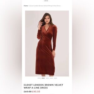 Closet London Rust Orange Velvet Retro Midi Dress